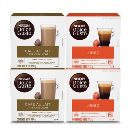 PACK MIX DESAYUNO, 2 LUNGO + 2 CAFÉ CON LECHE